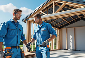 Professional technicians discussing the framing of a new garage build in La Mesa, CA