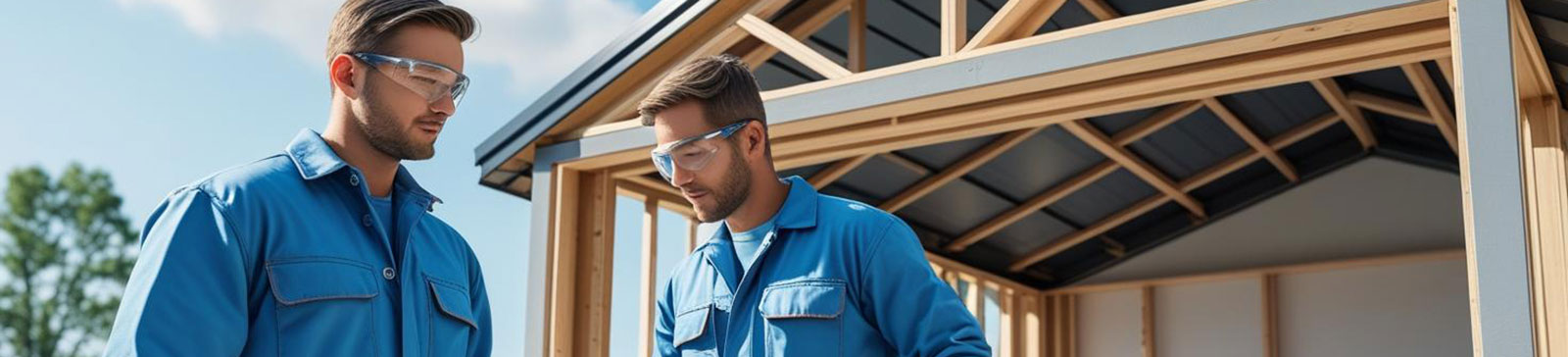 Professional technicians discussing the framing of a new garage build in La Mesa, CA