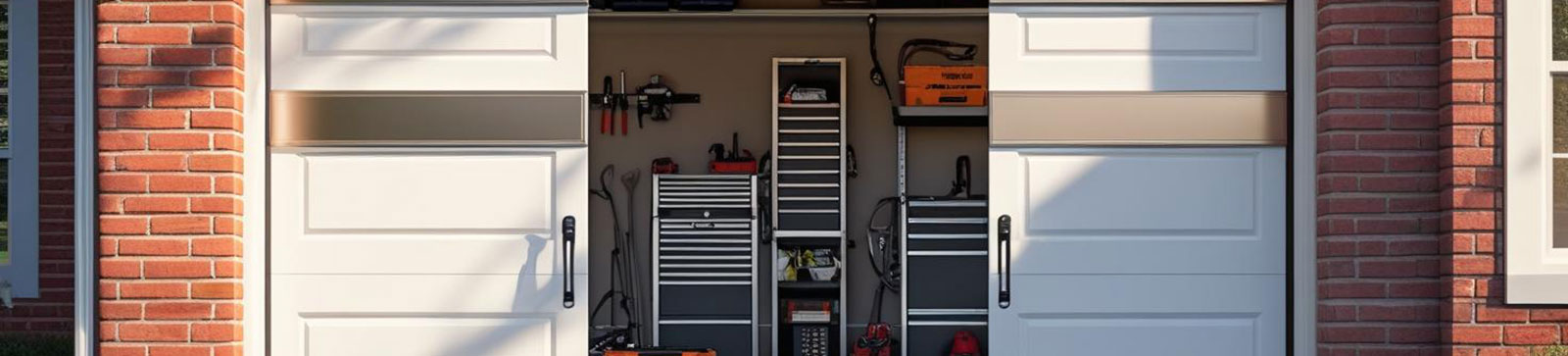 Organized custom garage interior featuring cabinets, tool racks, and overhead storage in a La Mesa, CA home