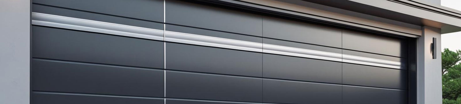 Contemporary overhead sectional garage door with sleek horizontal panels on a residential property in La Mesa.