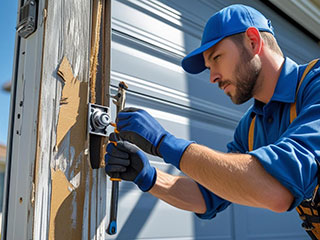 Expert Garage Door Repair Technician Working in La Mesa Technician repairing a residential garage door system in La Mesa, California