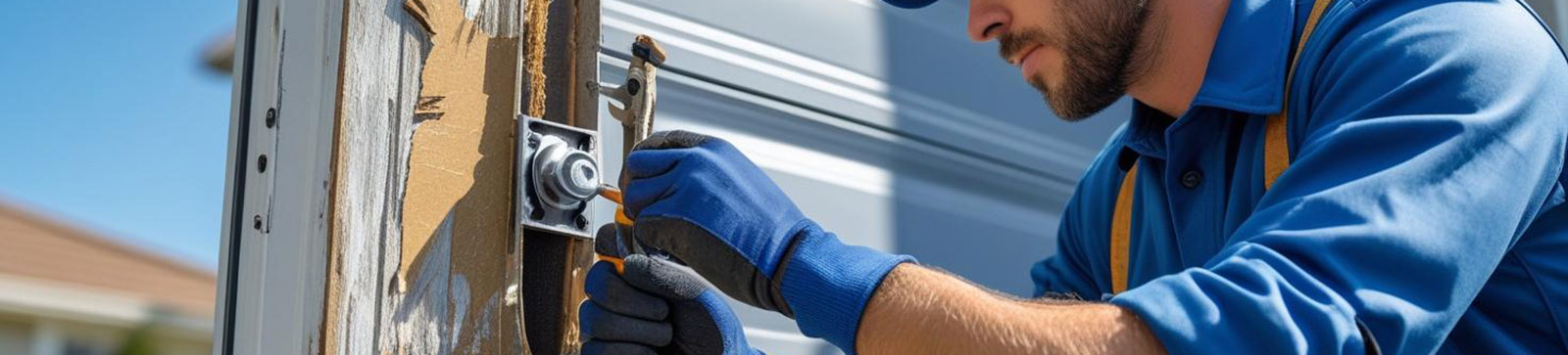 Technician repairing a residential garage door system in La Mesa, California
